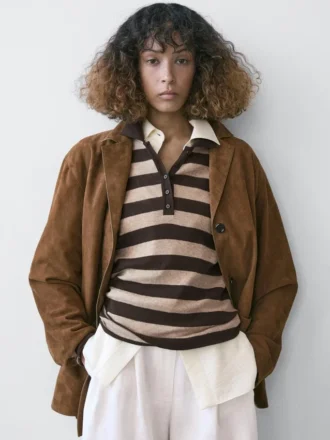 Pikétröja i bomullsblandad stickad tröja