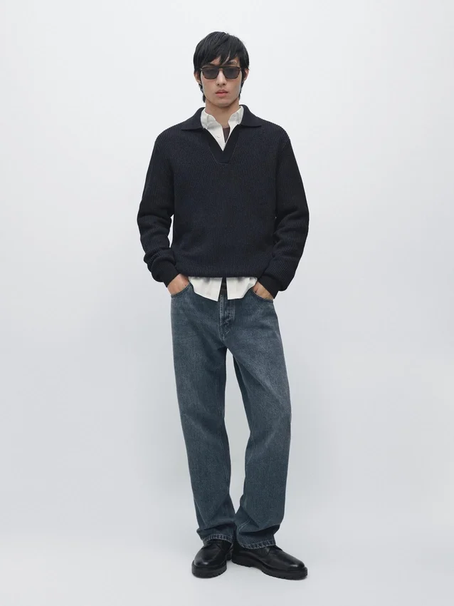 Polotröja i bomullstrik Polotröja i bomullstrik