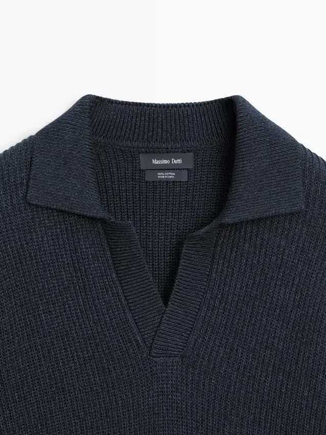 Polotröja i bomullstrik Polotröja i bomullstrik