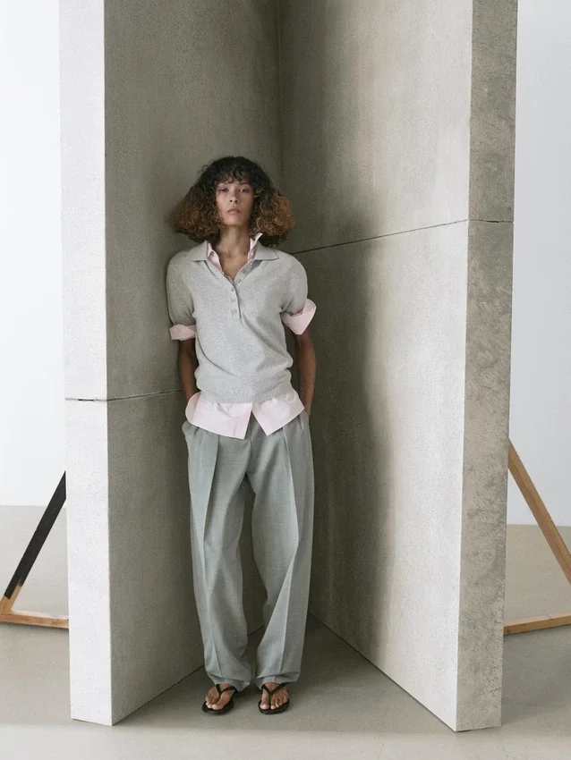 Polotröja i bomullstrik Polotröja i bomullstrik