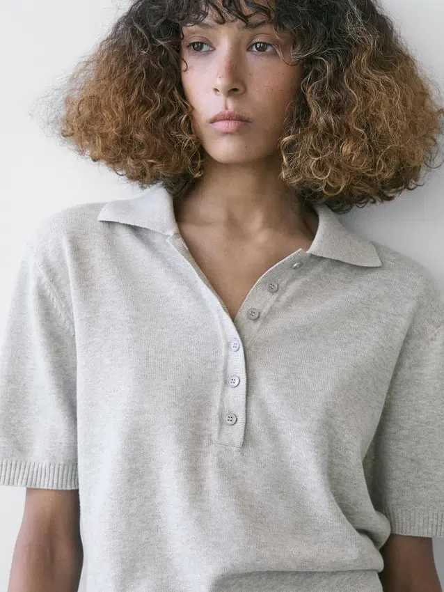 Polotröja i bomullstrik Polotröja i bomullstrik