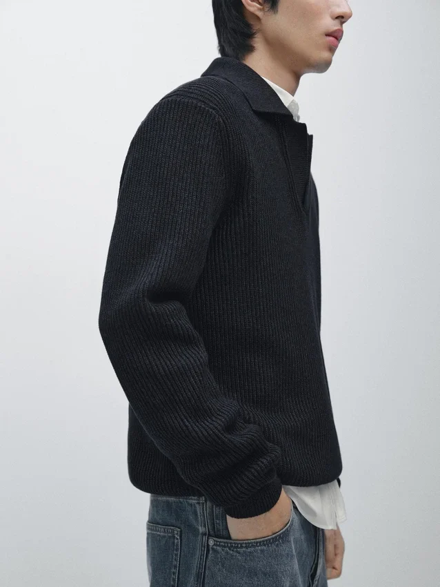 Polotröja i bomullstrik Polotröja i bomullstrik