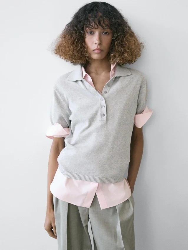 Polotröja i bomullstrik Polotröja i bomullstrik