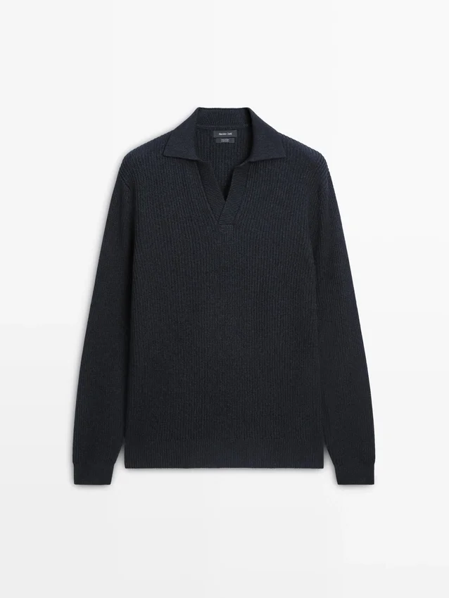 Polotröja i bomullstrik Polotröja i bomullstrik