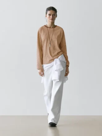 Randig långärmad bomullst-shirt