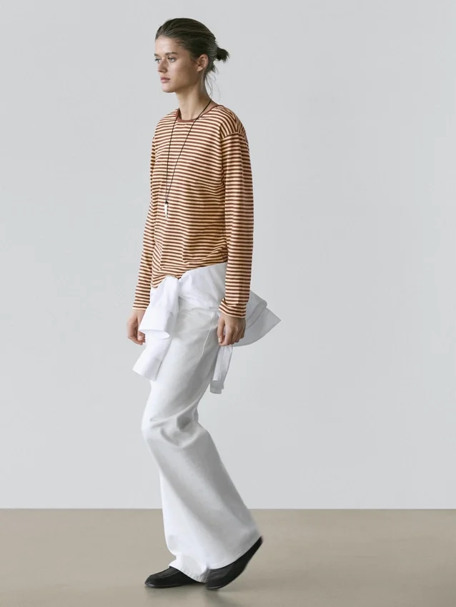 Randig långärmad bomullst-shirt Randig långärmad bomullst-shirt