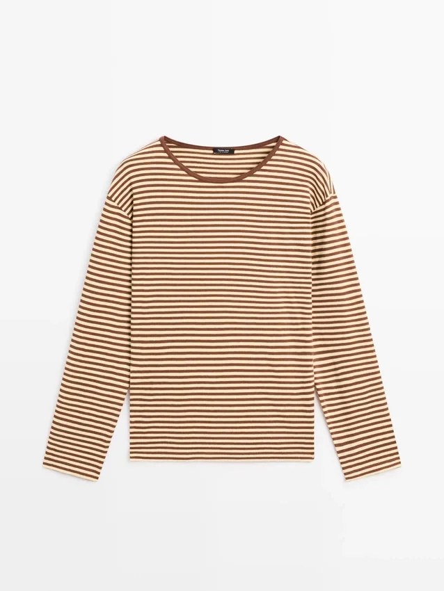 Randig långärmad bomullst-shirt Randig långärmad bomullst-shirt