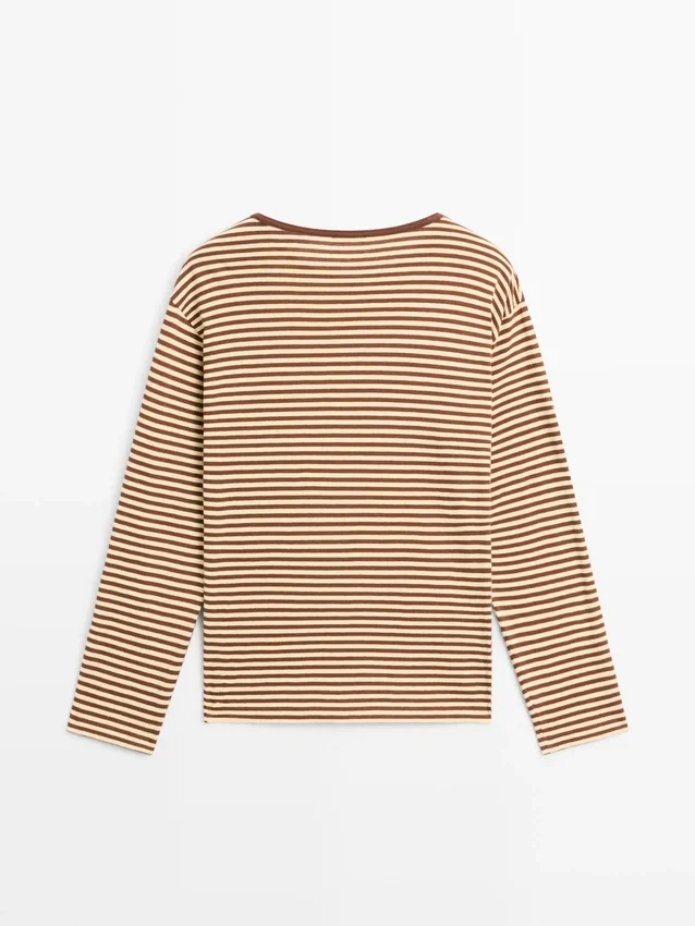 Randig långärmad bomullst-shirt Randig långärmad bomullst-shirt