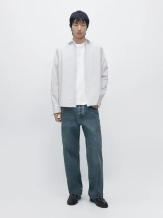 Randig skjorta i bomullsblandning med normal passform