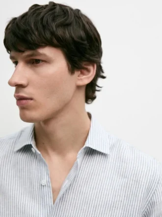 Randig slim fit-skjorta i linne