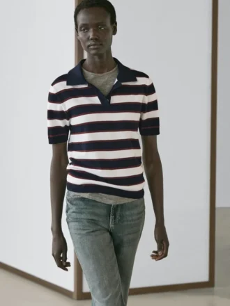 Randig stickad pikétröja