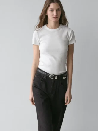 Ribbad, kraftig T-shirt med korta ärmar