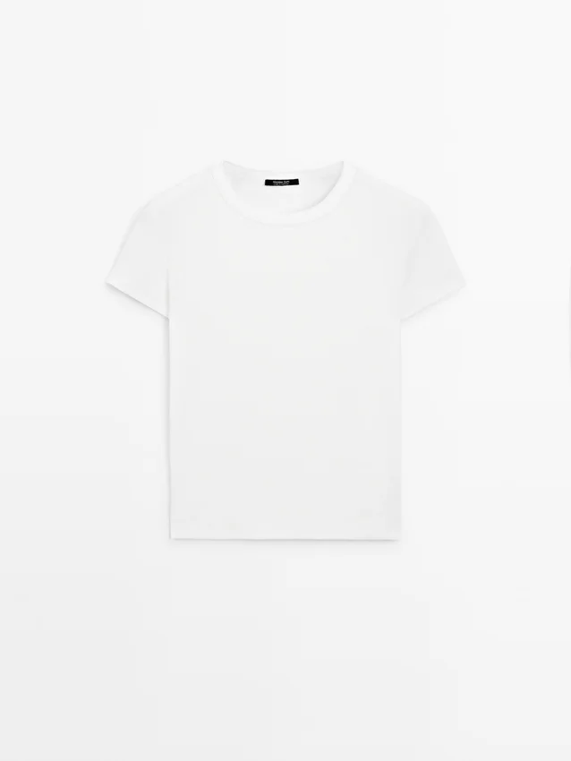 Ribbad, kraftig T-shirt med korta ärmar Ribbad, kraftig T-shirt med korta ärmar