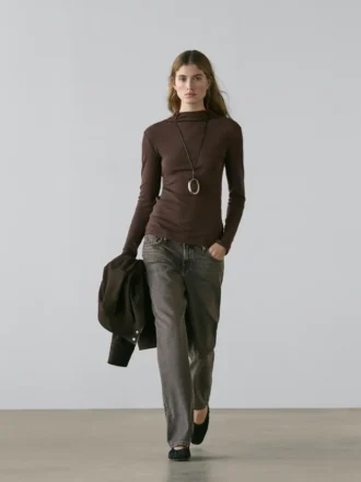 Ribbad långärmad T-shirt i bomull