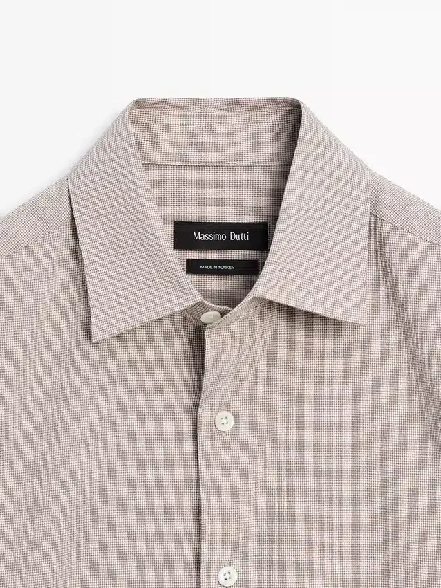 Skjorta i bomullsblandning med hundtandsmönster Skjorta i bomullsblandning med hundtandsmönster