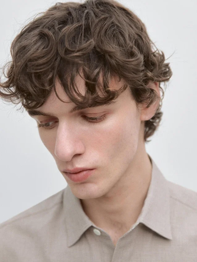 Skjorta i bomullsblandning med hundtandsmönster Skjorta i bomullsblandning med hundtandsmönster