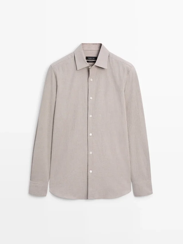 Skjorta i bomullsblandning med hundtandsmönster Skjorta i bomullsblandning med hundtandsmönster