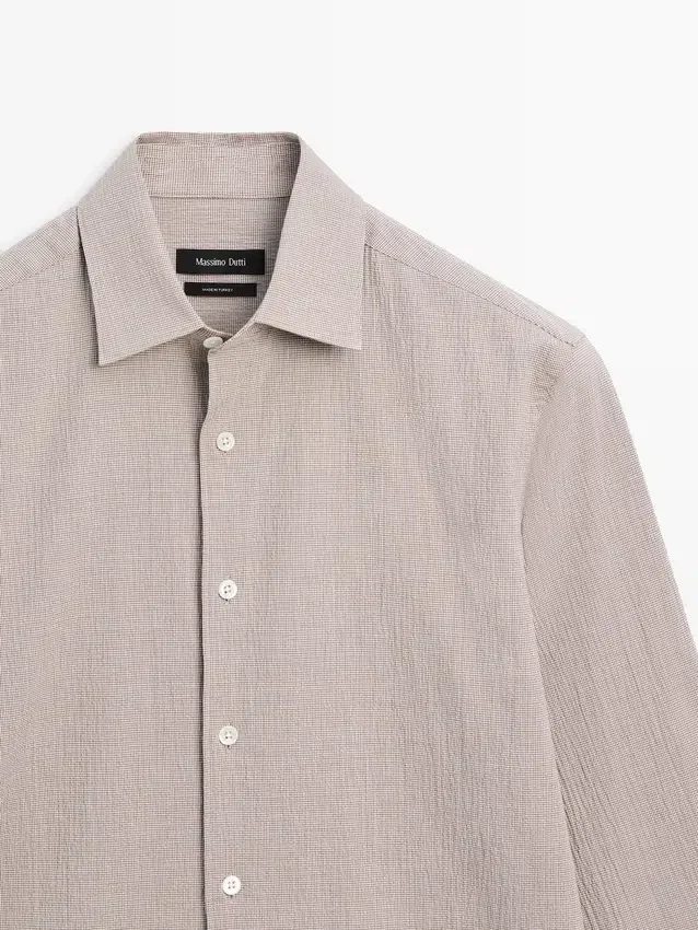 Skjorta i bomullsblandning med hundtandsmönster Skjorta i bomullsblandning med hundtandsmönster