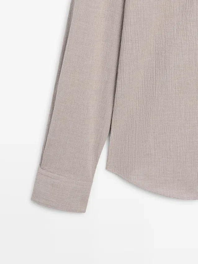 Skjorta i bomullsblandning med hundtandsmönster Skjorta i bomullsblandning med hundtandsmönster