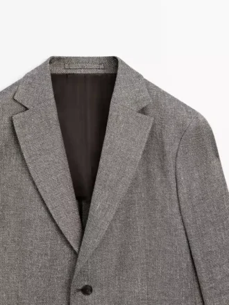 Skräddarsydd kavajer i linneblandning med fiskbensmönster