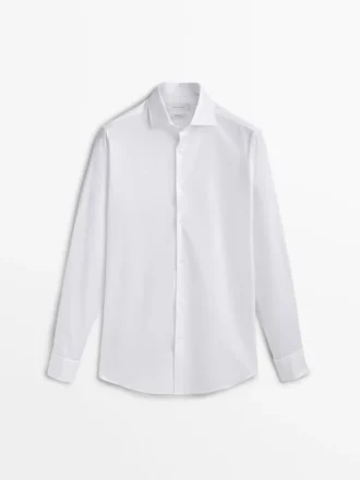 Slim fit-skjorta i bomull med dubbla manschetter