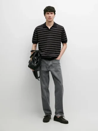 Stickad pikétröja med kontrastränder