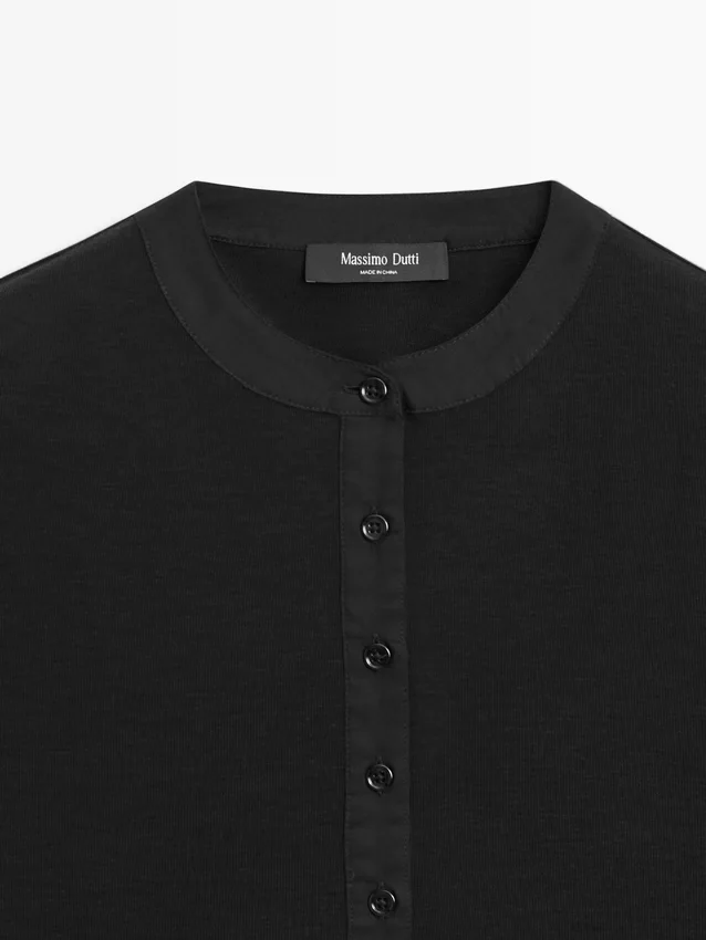 T-shirt i ullblandning med henleykrage T-shirt i ullblandning med henleykrage