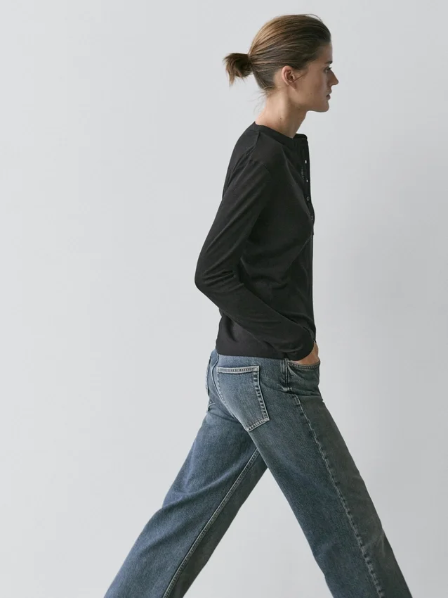 T-shirt i ullblandning med henleykrage T-shirt i ullblandning med henleykrage