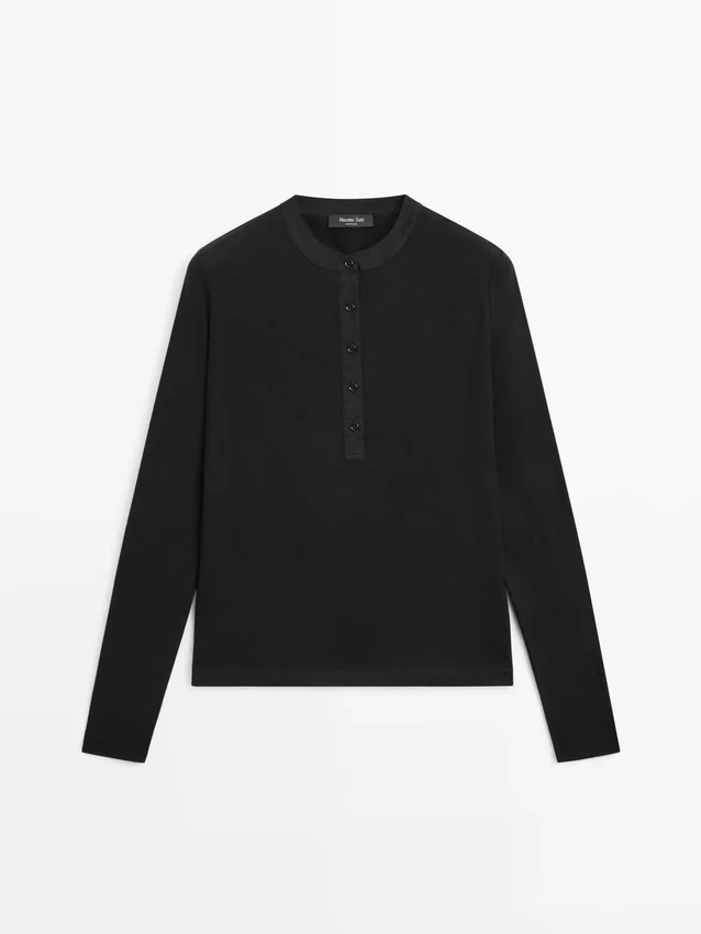 T-shirt i ullblandning med henleykrage T-shirt i ullblandning med henleykrage