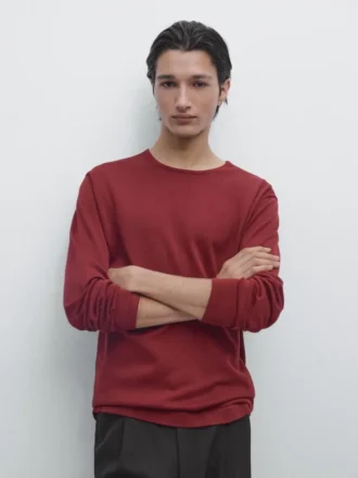 Tröja i bomullstrik med rund hals