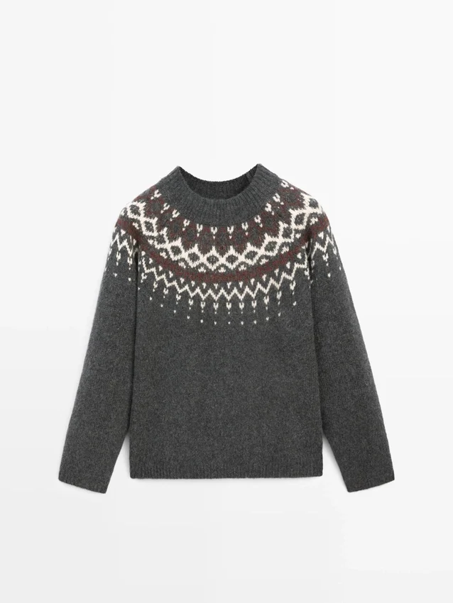 Tröja i jacquardstickad ull Tröja i jacquardstickad ull