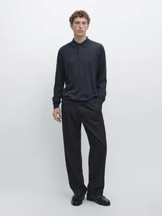 Ullstickad tröja med polokrage