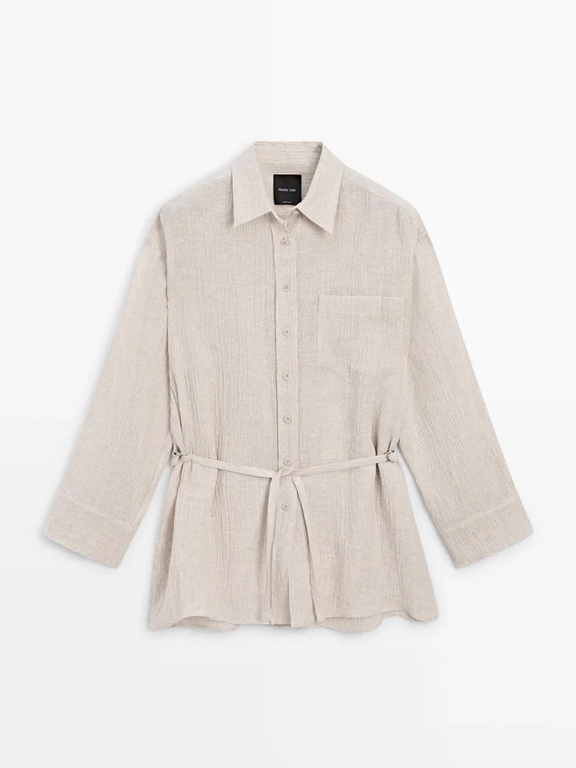 Över skjorta i 100 % linne med våffelstickat tyg Över skjorta i 100 % linne med våffelstickat tyg