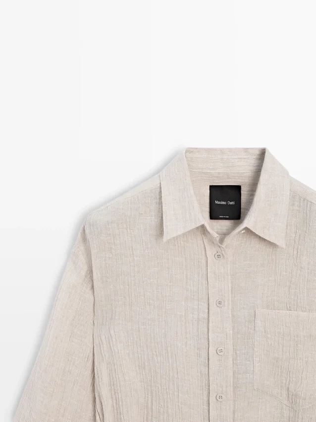 Över skjorta i 100 % linne med våffelstickat tyg Över skjorta i 100 % linne med våffelstickat tyg