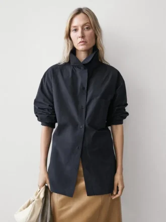 Över skjorta i bomullsblandning med ficka