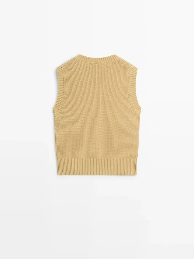 Väst i bomullstriké med rund hals Väst i bomullstriké med rund hals