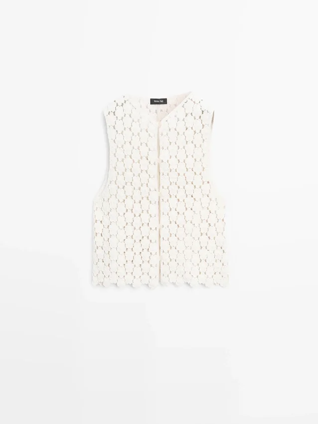 Väst i bomullsväv med blommönster Väst i bomullsväv med blommönster