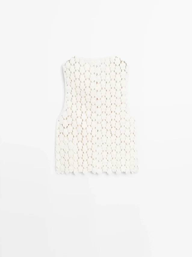 Väst i bomullsväv med blommönster Väst i bomullsväv med blommönster